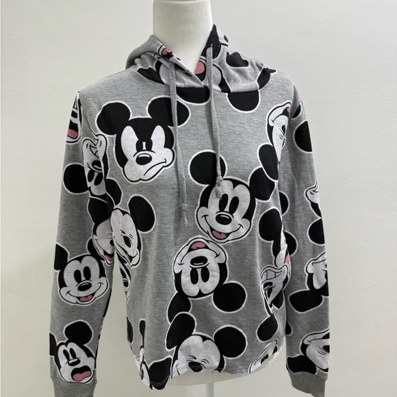 Disney Mickey Mouse Allover Graphic Hoodie Slightly Cropped Junior Size L EUC - Picture 5 of 7